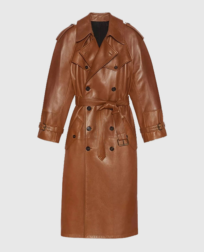 Women's Double-Breasted Ivy Leather Long Coat