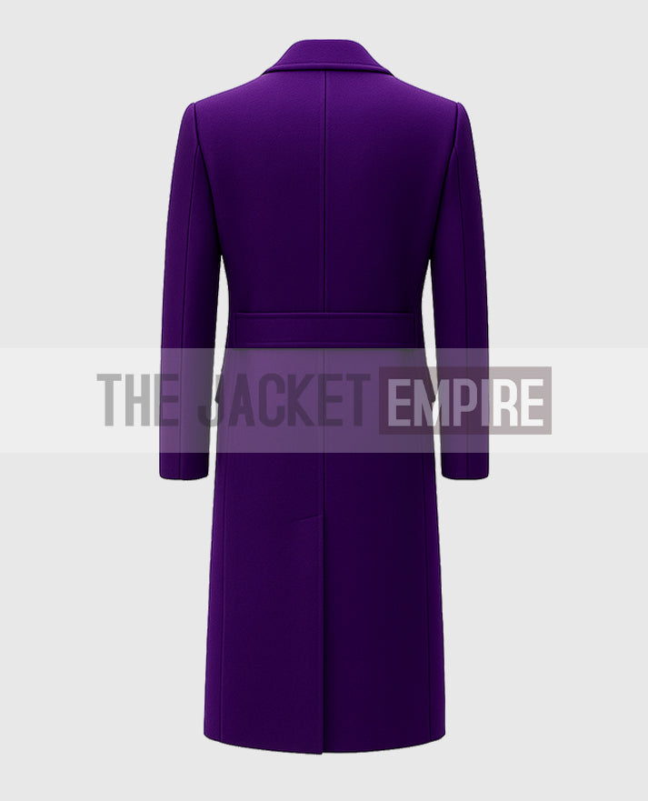 Men's Purple Double-Breasted Long Trench Coat