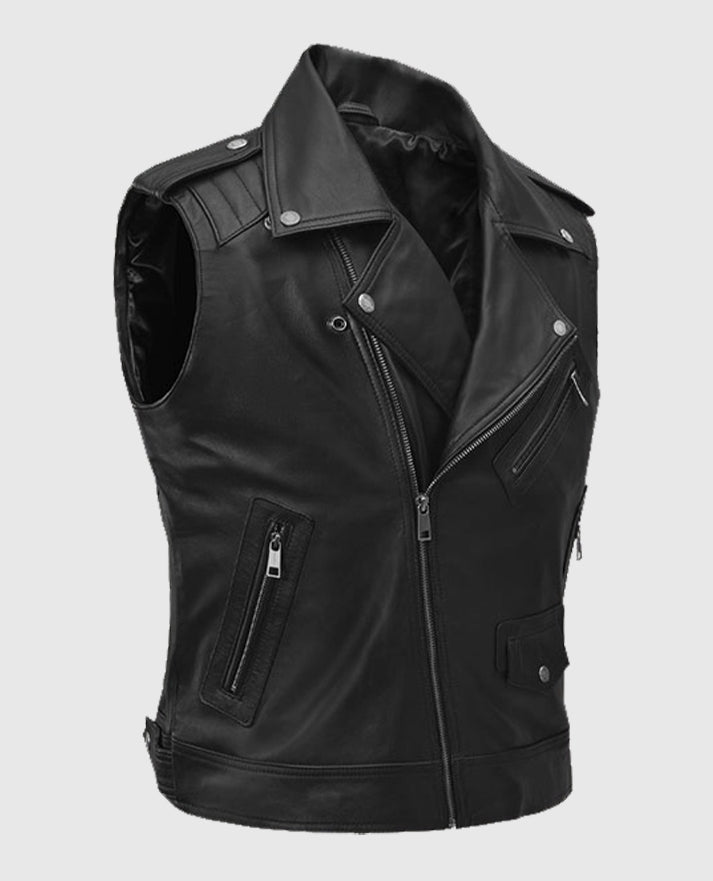 Men's Black Bikers Quilted Leather Vest