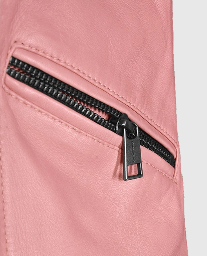 Women's Pink Biker Leather Jacket