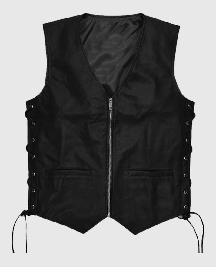 Men's Casual Black Laced Leather Vest