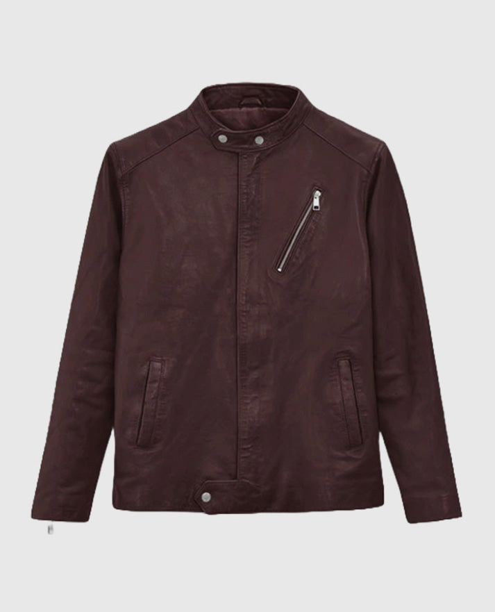 Men's Motorad Biker Burgundy Leather Jacket