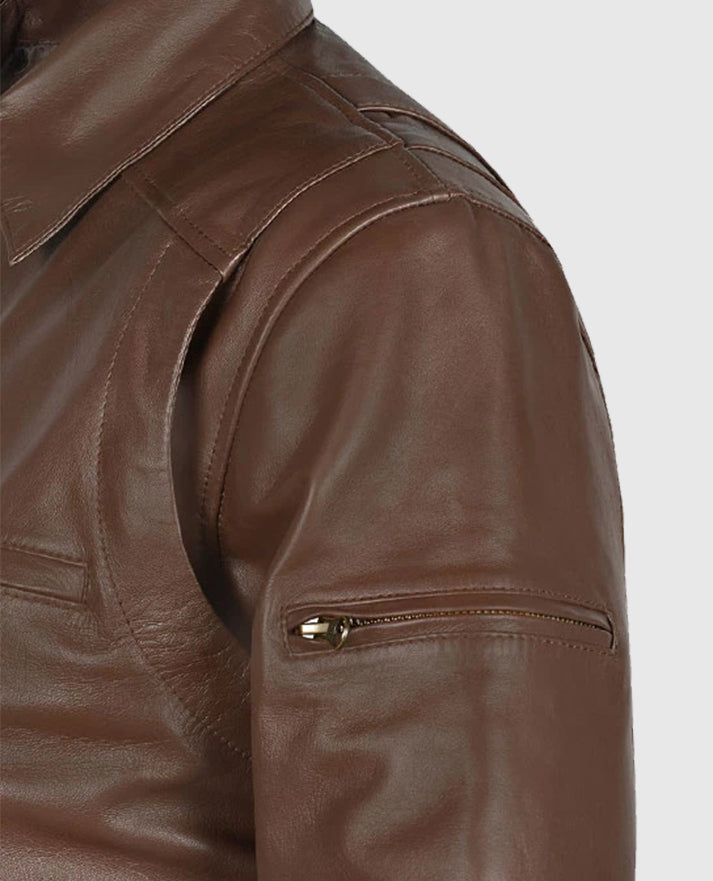 Men's Hunter Brown Bomber Leather Jacket