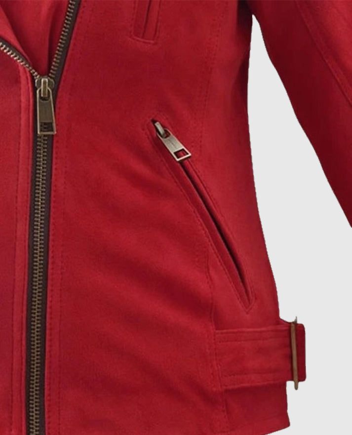Women's Red Suede Biker Leather Jacket