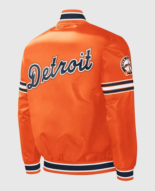 Slider Detroit Tigers Orange Varsity Satin Snap Jacket