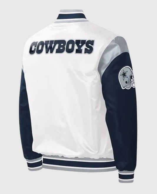 Warm-Up Pitch Dallas Cowboys White and Blue Varsity Jacket