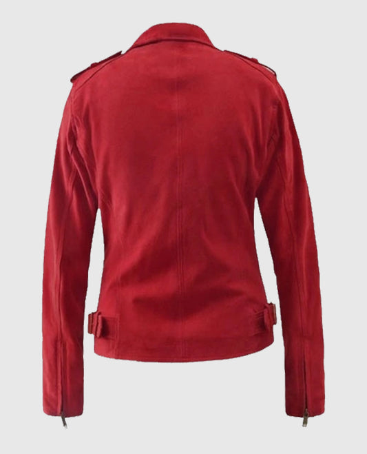 Womens Suede Biker Red Leather Jacket