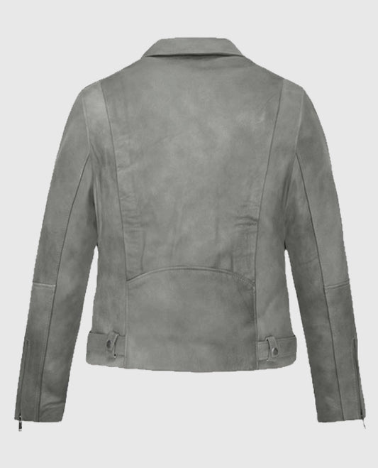Womens Suede Biker Gray Leather Jacket