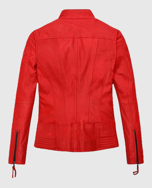 Womens Washed and Wax Red Leather Jacket