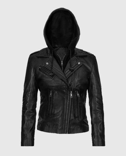 Women's Hooded Biker Leather Jacket