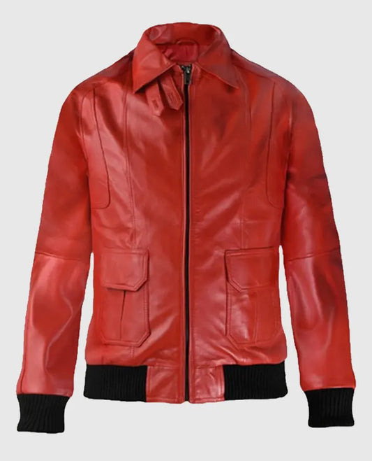Men’s Red Bomber Leather Jacket