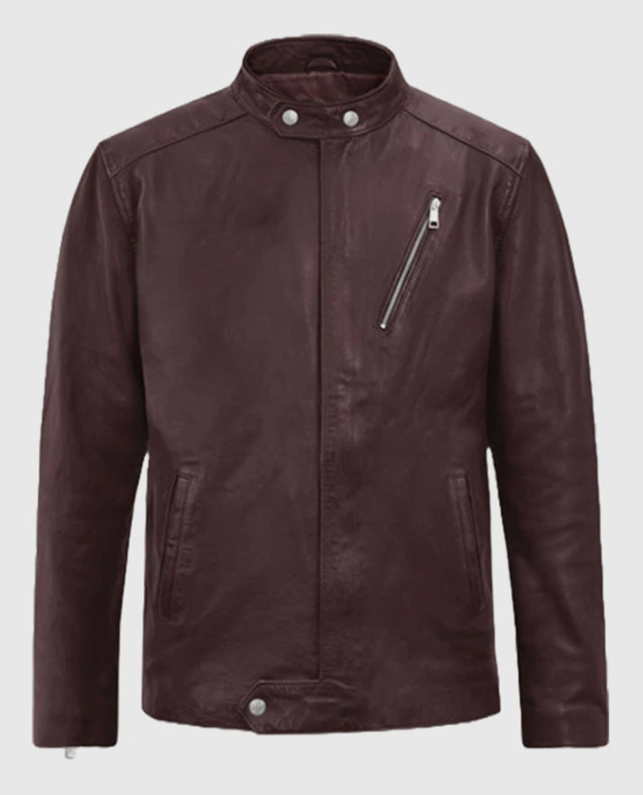 Men's Motorad Biker Burgundy Leather Jacket