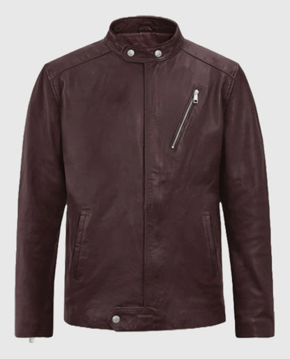 Men's Motorad Biker Burgundy Leather Jacket