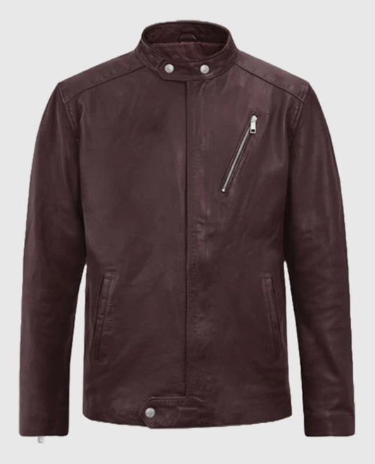 Men's Motorad Biker Burgundy Leather Jacket