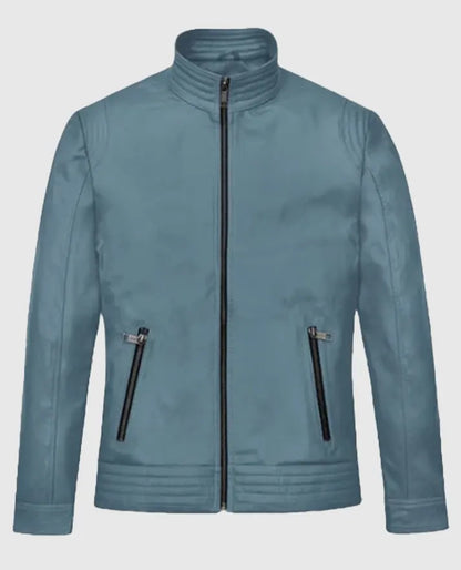 Davin Men’s Blue Leather jacket