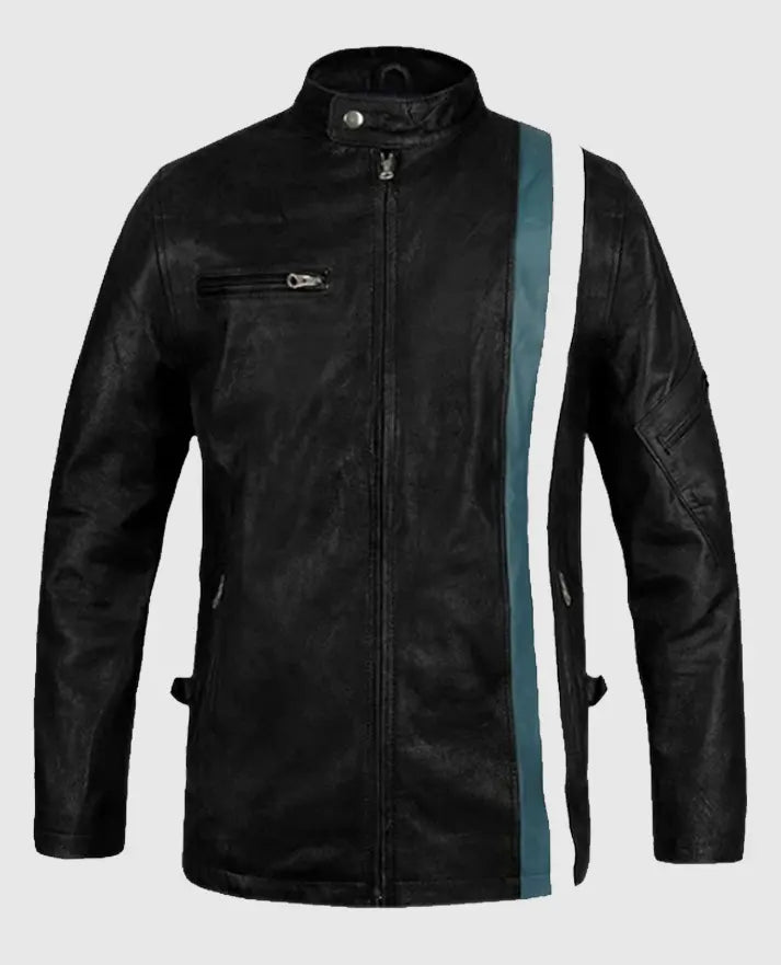 Men’s Black Racer Stripe Leather Jacket