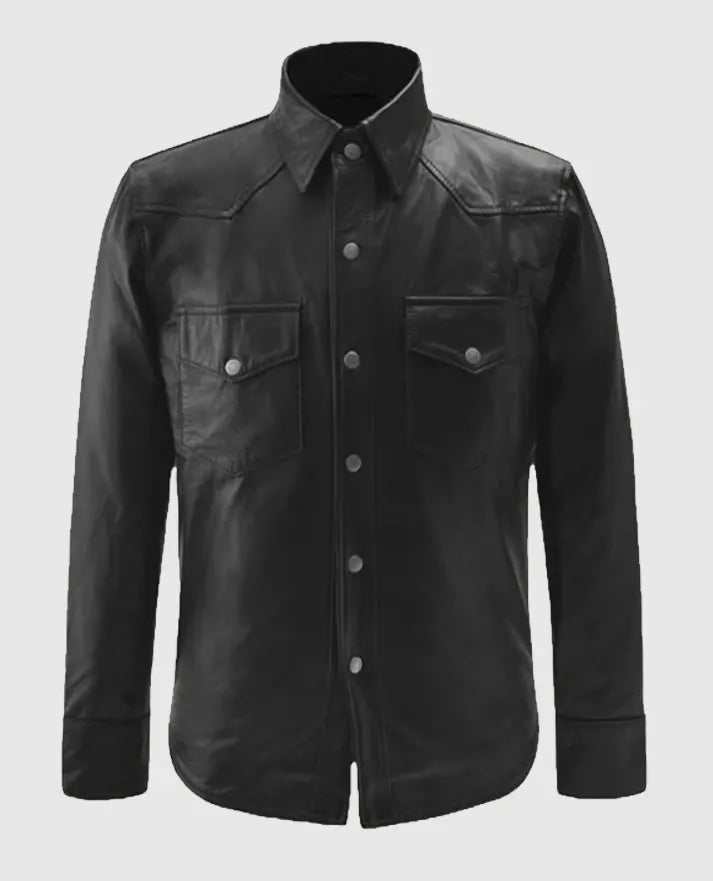Men's Black Trucker Leather Jacket