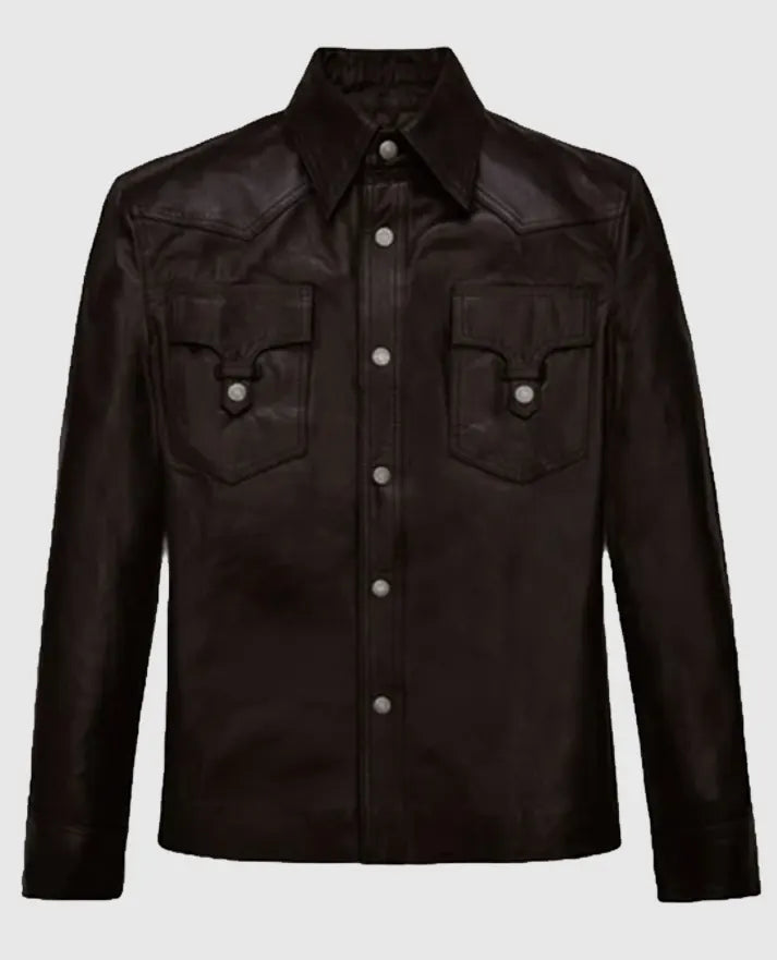 Men’s Dark Brown Trucker Leather Jacket