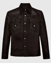 Men’s Dark Brown Trucker Leather Jacket