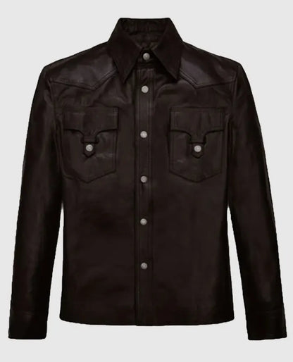 Men’s Dark Brown Trucker Leather Jacket