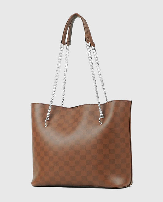 Verona Tote Bag Brown (checkered)