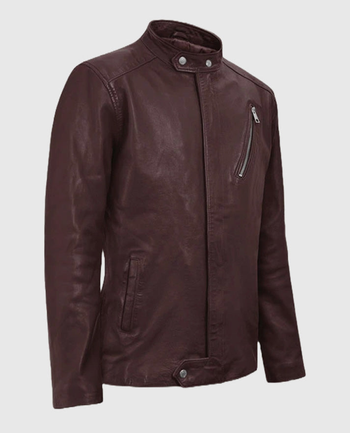 Men's Motorad Biker Burgundy Leather Jacket