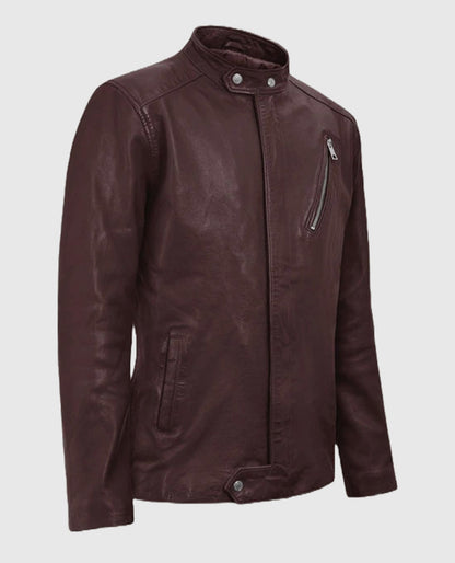 Men's Motorad Biker Burgundy Leather Jacket
