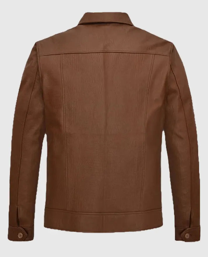 Men's Brown Leather Trucker Jacket