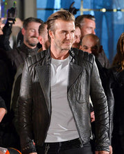 David Beckham Black Biker Leather Jacket