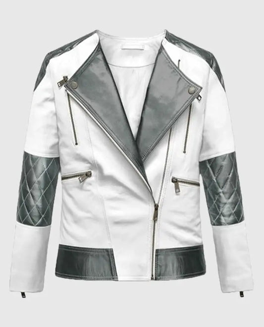 Women’s White and Silver Moto Jacket