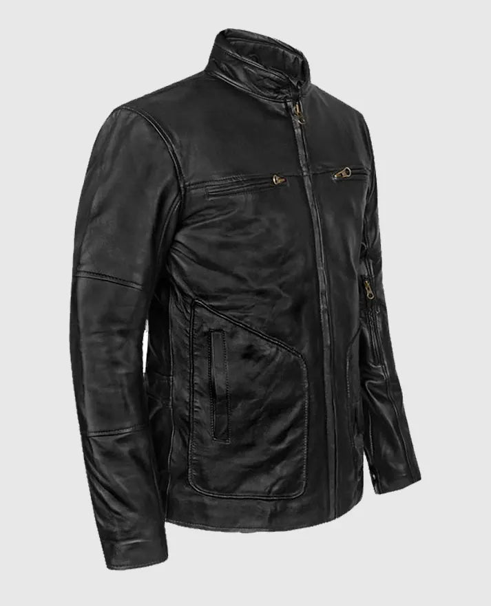 Men's Cafe Racer Black Leather Jacket