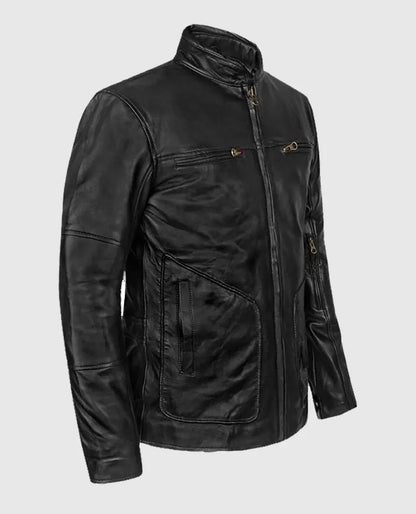 Men's Cafe Racer Black Leather Jacket