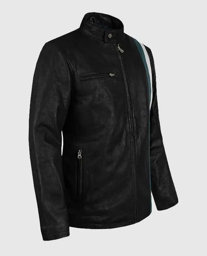 Men's Black Racer Stripe Leather Jacket