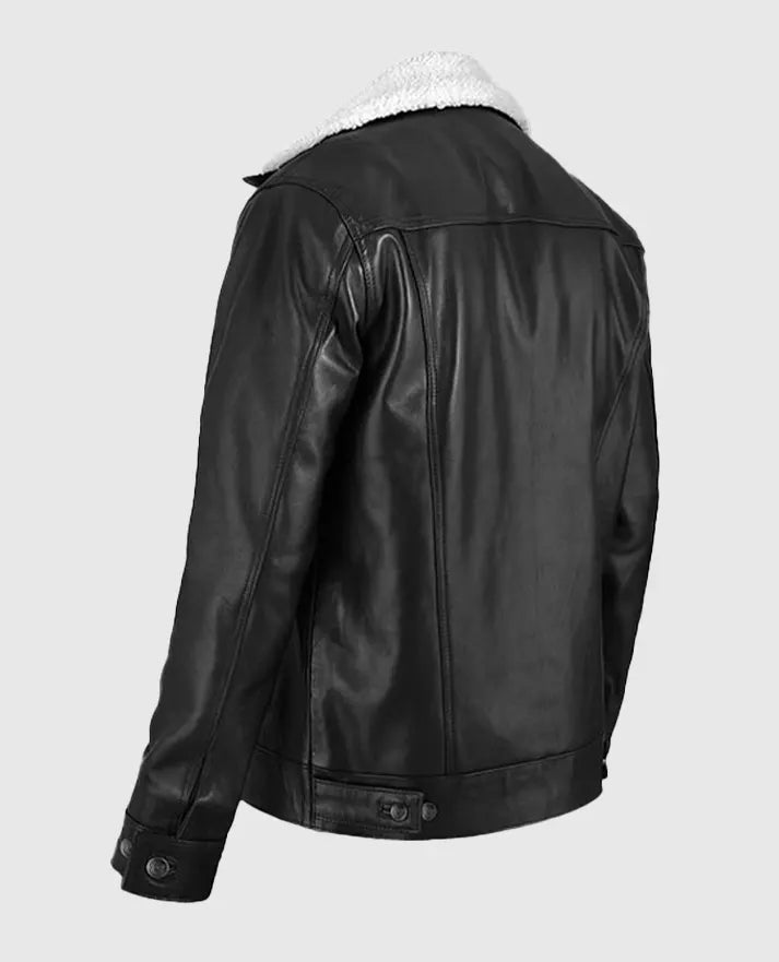 Men's Black Leather Sherpa Style Jacket