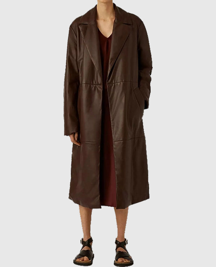 Women's Long 90s Vintage Leather Coat