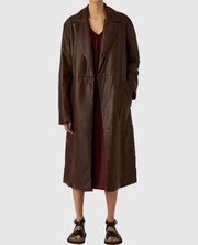 Women's Long 90s Vintage Leather Coat