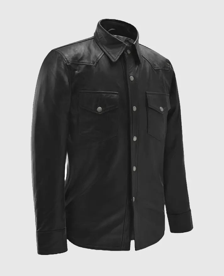 Men's Black Trucker Leather Jacket