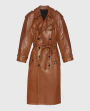 Women's Double-Breasted Ivy Leather Long Coat