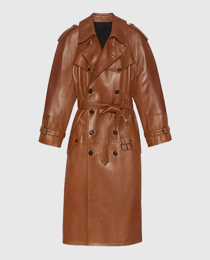 Women's Double-Breasted Ivy Leather Long Coat