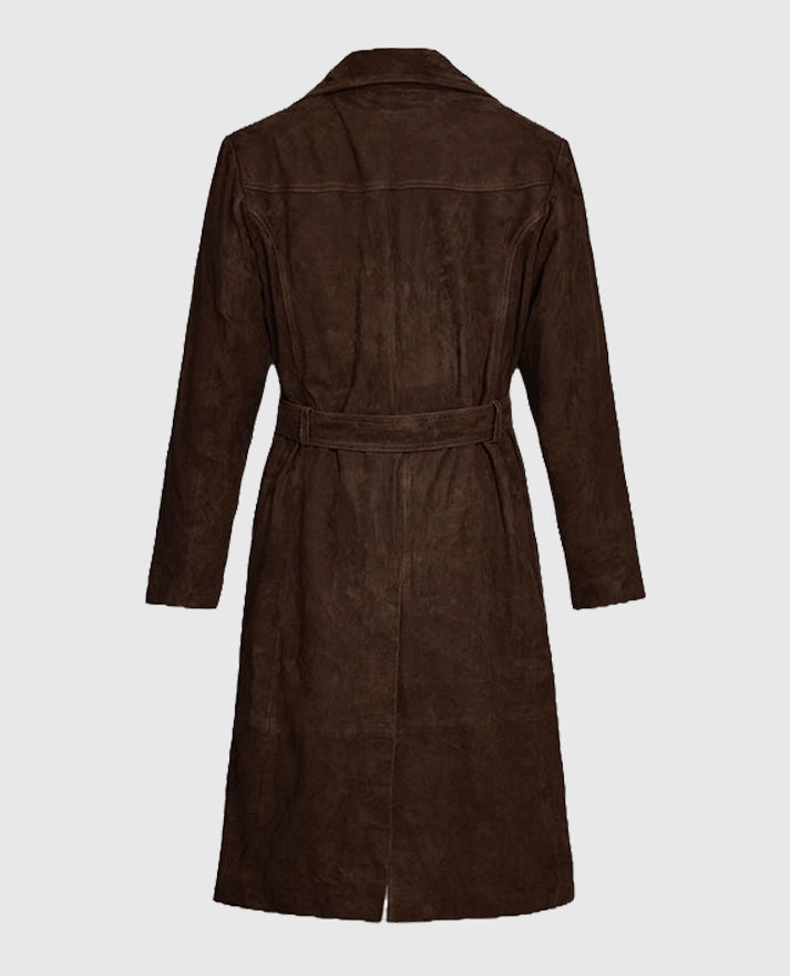 Women's Suede Dark Brown Alpine Leather Long Coat - second image