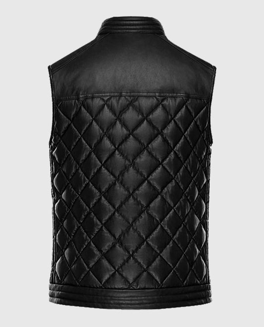Men's Leather Vest with Quilted Design
