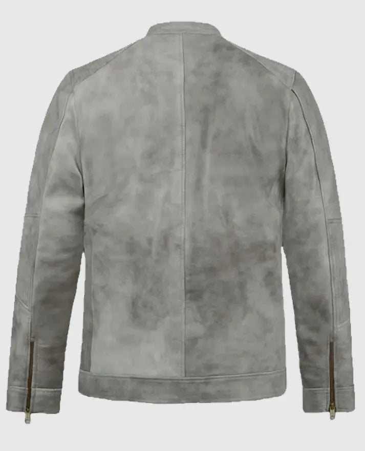 Men's Harbor Gray Biker Suede Jacket