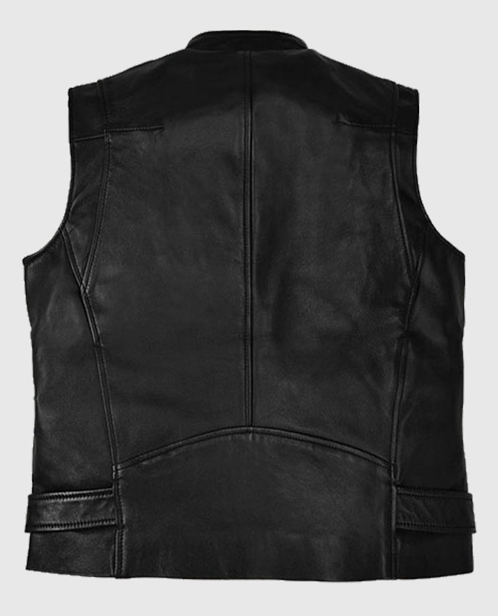 Men's Black Belted Biker Vest with White Highlights