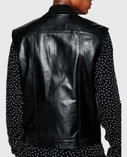 Men's Casual Black Leather Vest