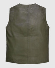 Men's Basicallo Green Wax and Washed  Leather Vest