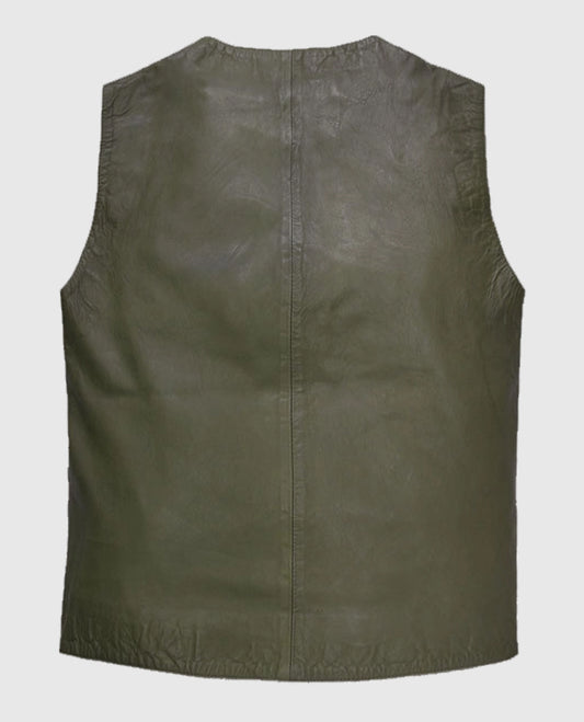 Men's Basicallo Green Wax and Washed  Leather Vest