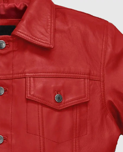 Men's Red Leather Trucker Jacket