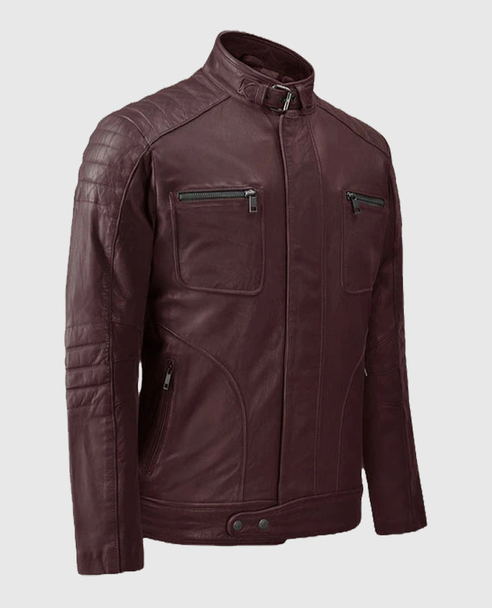 Men's Firefly Burgundy Biker Leather Jacket