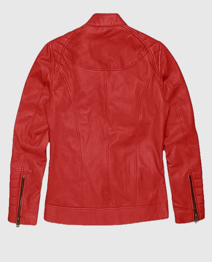 Women's Red Cafe Racer Leather Jacket