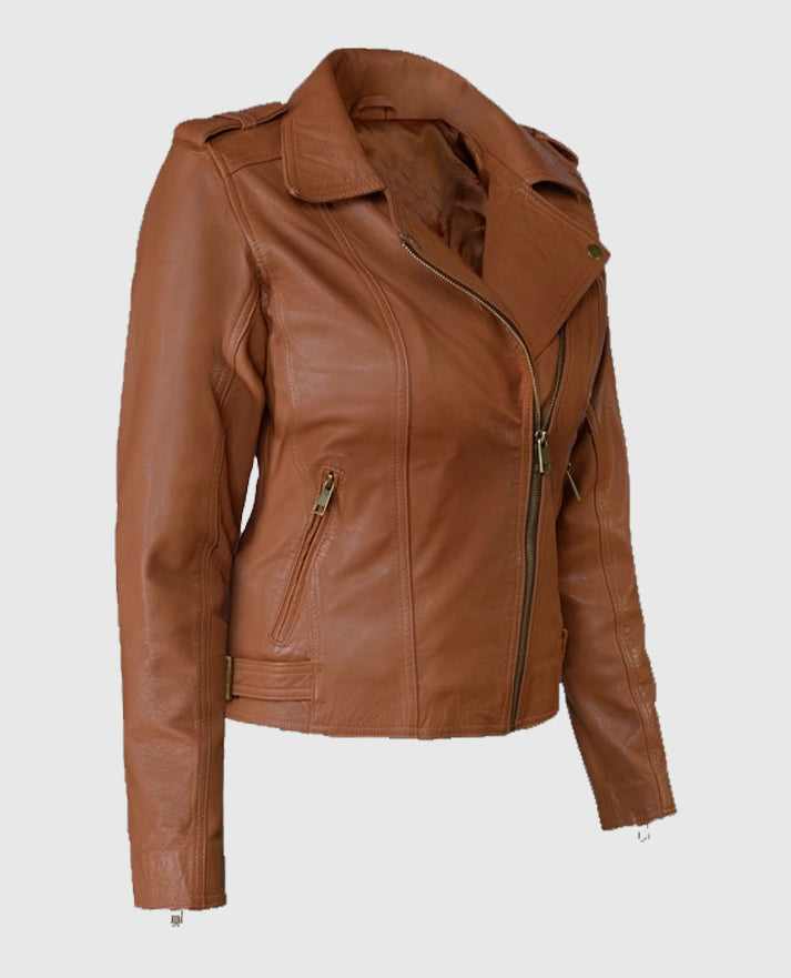 Women's Brown Biker Leather Jacket